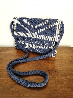 Lovestitch Macrame Crochet Fabric Hippie Boho Blue & White Shoulder Bag Purse