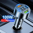 100W 5 in 1 Car Charger Super Fast Type C Car Charger Adapter Multi-Ports with P