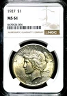1927 Peace Silver One $1 Dollar - NGC MS 61  CC808