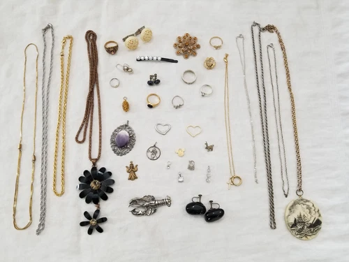 Vintage and Modern Lot of Costume Jewelry - Rings Necklaces Pendants Sterling