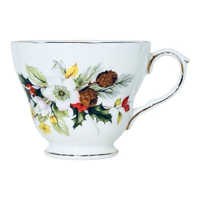 Duchess England WINTER Christmas Holly Red Berries Pine Cones Bone China Cup NEW