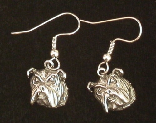 Bulldog Earrings Bull Dog Head Pewter - Picture 2 of 3