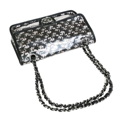 CHANEL CC Black Lace Star Chain Shoulder Bag Vinyl Leather