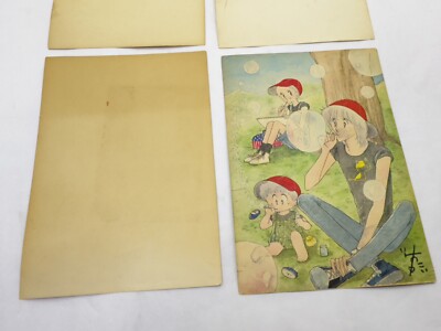 ITARU サイン付き写真 1979 Vintage Illustration Set of 4, Artist-Signed, Unique