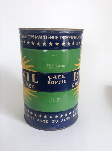 RARE Ancienne boite fer publicitaire en métal café Brésil vacuum packed TBE - Imagen 3 de 8