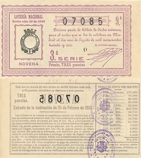 Nationale Lotterie. Ziehung Nr. 22 von 1936. Nummer 07085.