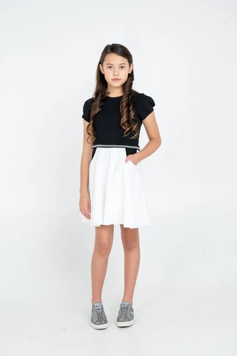 aw ZOE LTD Tween / Teen Girl's Dress London Combo w/ Faux Pearl Belt Size 14