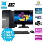 Lot PC tour DELL 7010 I5-3470 3.2Ghz 8Go 480Go SSD DVD Wifi Win 7+ Screen 19
