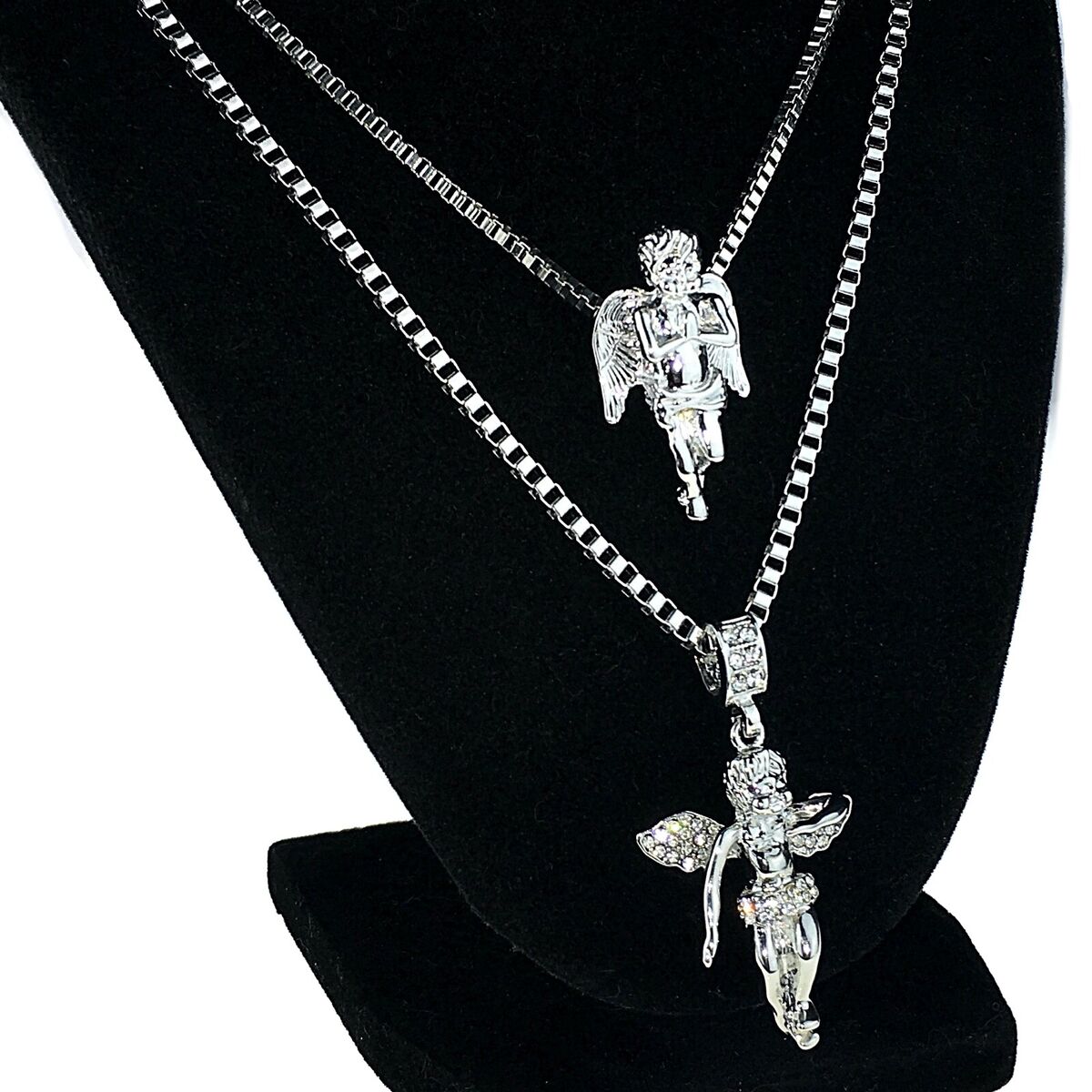 Double Angel Pendant Necklace Set of 2 Silver Tone 24 Double Angel Pendant Necklace Set of 2 Silver Tone 24