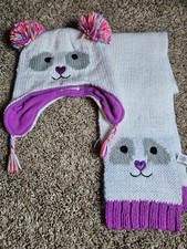 The Childrens Place TCP Girls Panda Fleece Lined Pom Pom Hat Scarf Set L/XL 8 