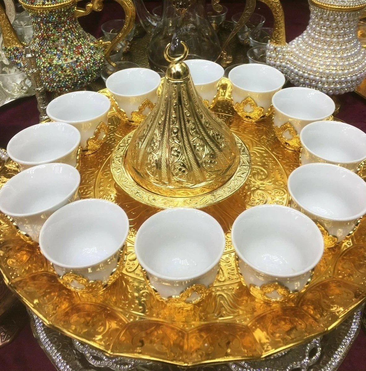 12 coffee cups Turkish Arabic Coffee Espresso Mırra Serving Set Tray Gold  Color | eBay