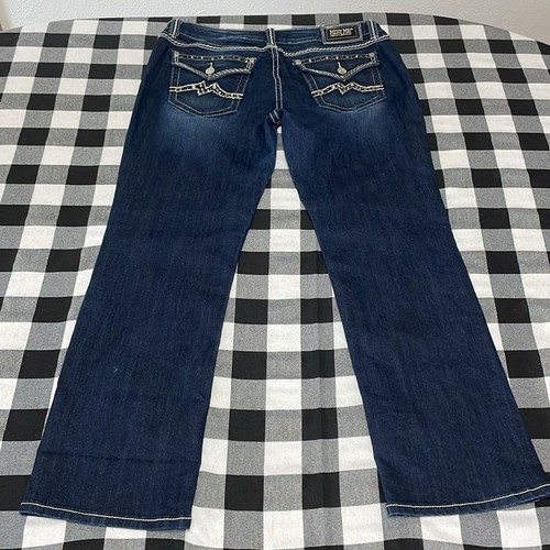 Miss Me Easy Capri Straight Leg Jeans Size 36 x 32 Stretch Metallic Dark Cuffed - Bild 12 von 16