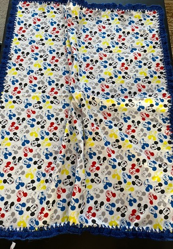 Boys Lg Flannel Blanket “ Mickey Mouse Head Different Poses” Crocheted Border - Picture 7 of 12