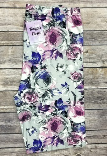 Lila Rosa Rose Leggings Blumen Blume butterweich ONE SIZE OS - Bild 4 von 5