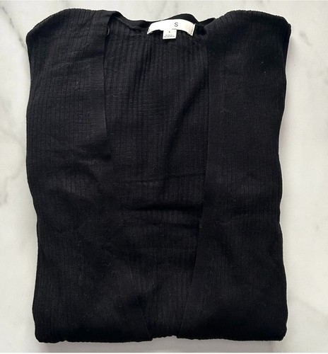 Ladies Marks Longline Ribbed Cardigan Open Edge To Edge Knitted Pocket Black NEW - Picture 11 of 13