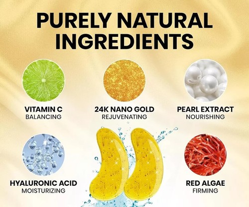 Hyaluronic Acid&Vit C Under Eye Masks: 24k Gold, 30 Pairs,Dark Circle&Puffiness - Picture 3 of 9