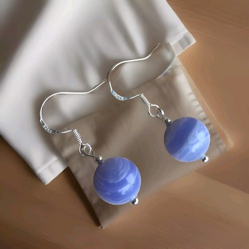 Lavender Banded Agate Gemstone earrings in SOLID 925 STERLING SILVER. 🇬🇧 - Picture 2 of 10
