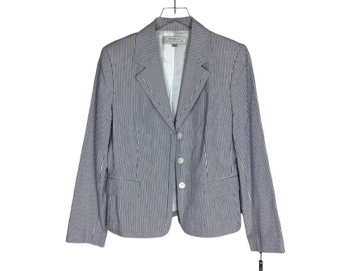 Tahari Women's Size 10 Elenann Blue White Seersucker Career Blazer Jacket