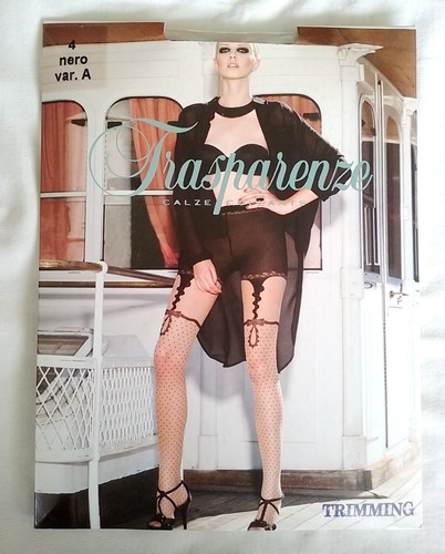 Trasparenze Trimming Ribbon And Dots Mock Suspender Tights Black Pantyhose M - Picture 3 of 6