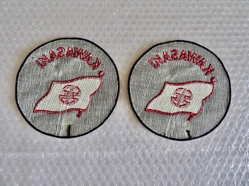 mOTORCYCLE BRAND LOGO KAWASAKI ROUND PATCH X2 VINTAGE 60’S ADVERTISING neocurio - Picture 2 of 4