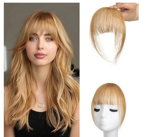 Ash Blonde French Thin Wispy Neat Air Bangs Hair Extension Clip in Fringe Front