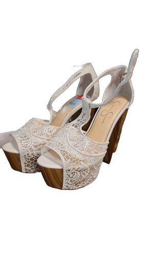 Jessica Simpson Womens Dany 3 Floral Heeled Platform Sandals, White, 9 M US - Picture 1 of 10