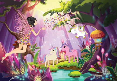 Girl bedroom photo wallpaper 312x219cm feature wall mural Fairies and Unicorns - Picture 3 of 6