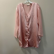 Victorias Secret Vintage Pink Night Shirt Button Front Sheer Sleeves Size M/L