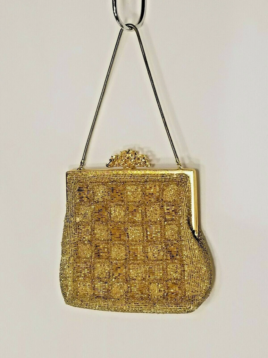 Vintage Small Hand Beaded Purse/Clutch Made in Belgium Gold