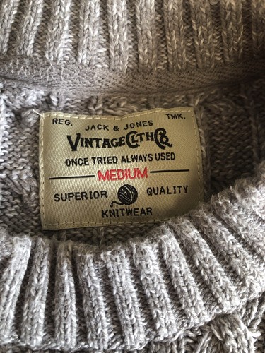 Jack & Jones Cable Knit Jumper Grey Medium Long Sleeve Used - Picture 9 of 13