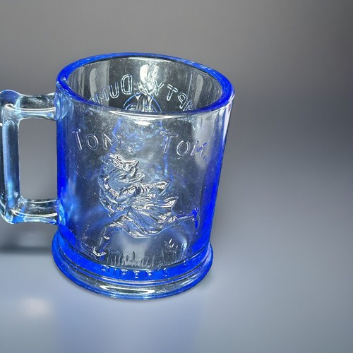 Vintage Blue Humpty Dumpty & Tom Tom the Pipers Son Indiana Glass Coffee Cup - Picture 3 of 5