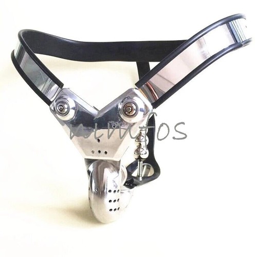 Stainless Steel Male EMCC Chastity Belt Device with Cage T-Type Underwear - Picture 4 of 31