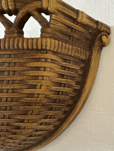 Vintage Syroco MCM Brown Weaved Basket 10” Wall Pocket Planter 1970s - Picture 2 of 7