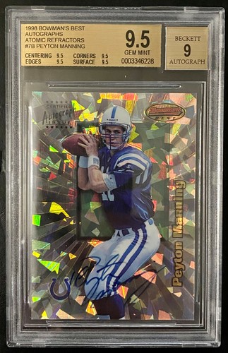 Peyton Manning [Atomic Refractor] #7b card from 1998 Bowman's Best Autographs