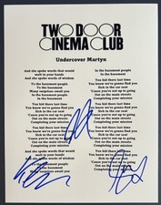 TWO DOOR CINEMA CLUB SIGNED LYRIC SHEET UNDERCOVER MARTYN AUTOGRAPH COA TWO DOOR CINEMA CLUB SIGNED LYRIC SHEET UNDERCOVER MARTYN AUTOGRAPH COA