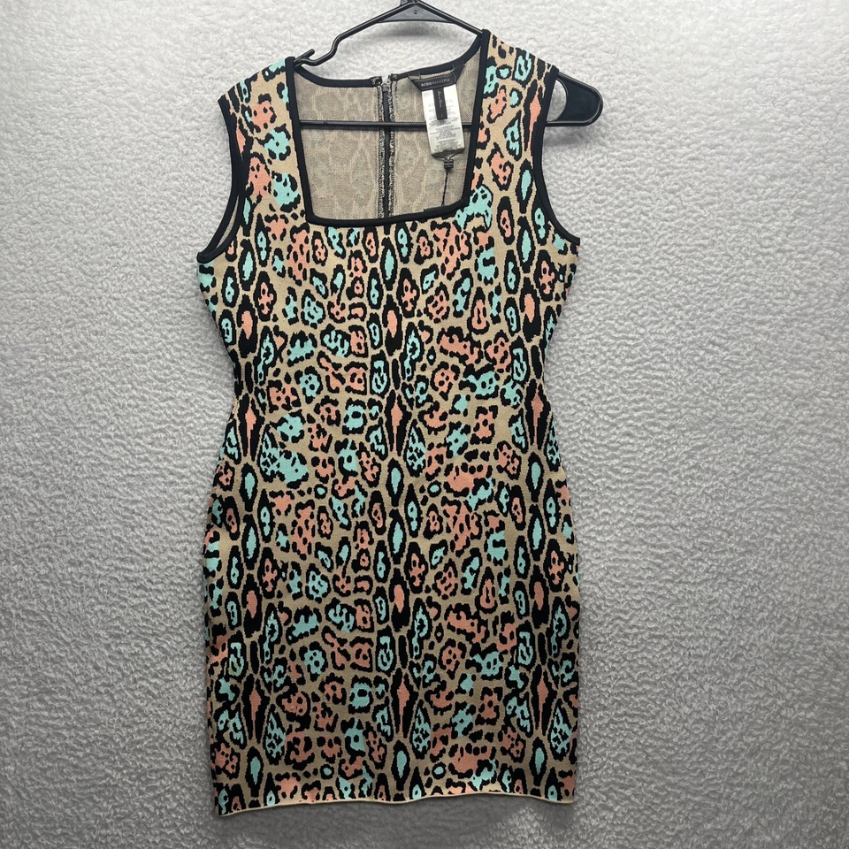 Bcbg Maxazria Dress Womens Large Multicolor Leopard Rayon Sleeveless $338 Nice