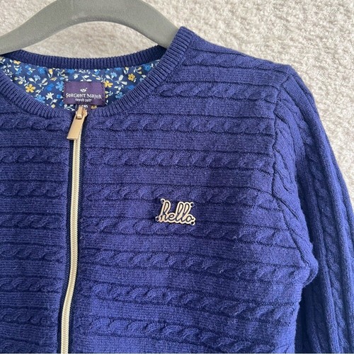 Sergent Major Toddler Girl Kids Blue Zipper Cardigan Sweater Hello Size 5 - Picture 4 of 9