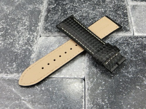 23mm Carbon Fiber Leather Strap PVD Folding Buckle Watch Band Set LONGINES x1 - Picture 13 of 14