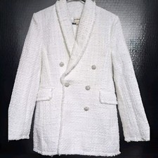 Woman's White Blazer by Ciend With Multi Faux Diamond Buttons size Large