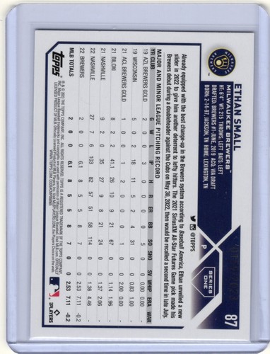 2023 Topps #87 Ethan Small Gold #/2023 - Picture 2 of 2