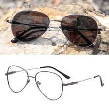 Men's Titanium Alloy Full Rim Photochromic Grey Reading Glasses UV400 Sunglasses