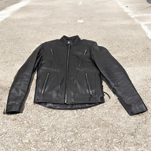 Wilsons Leather Moto Biker Jacket M Black Side Lace Up w/ Liner VTG