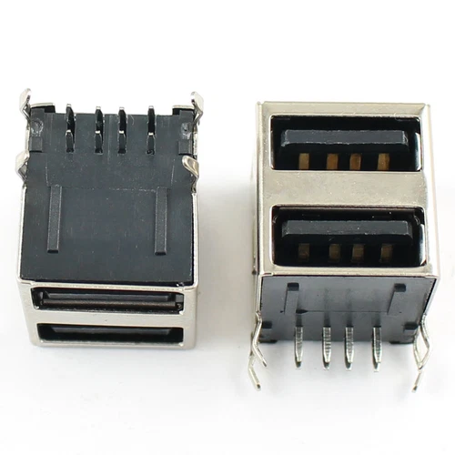 5Pcs Dual USB 2.0 Type A Female 8 Pin Right Angle PCB Socket Connector DIY