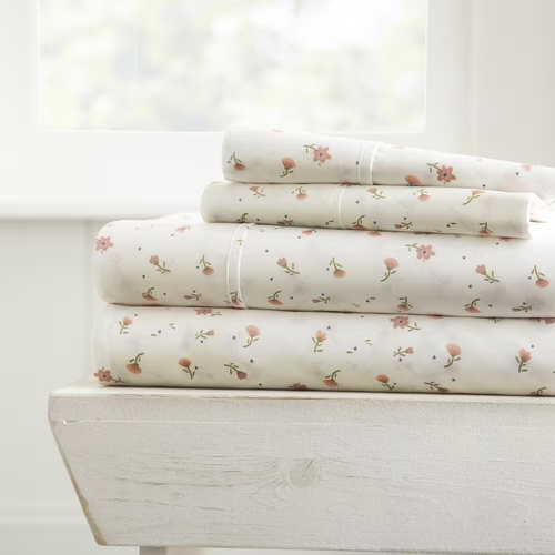 Home Collection 4-Piece Pink Floral Microfiber Full Sheet Set - Picture 8 of 12
