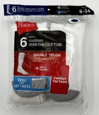 NEW!! Hanes White Over The Calf Cushioned Tube Socks - Wicking FreshIQ Odor 6-14