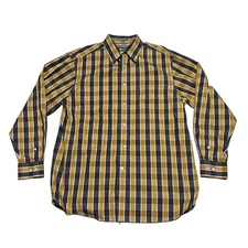 Daniel Cremieux Shirt Mens Large Brown Gold Check Plaid Button Up Fall Casual