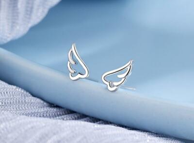 Adorable Silver Tiny Angel Wings White Gold Stud Earring