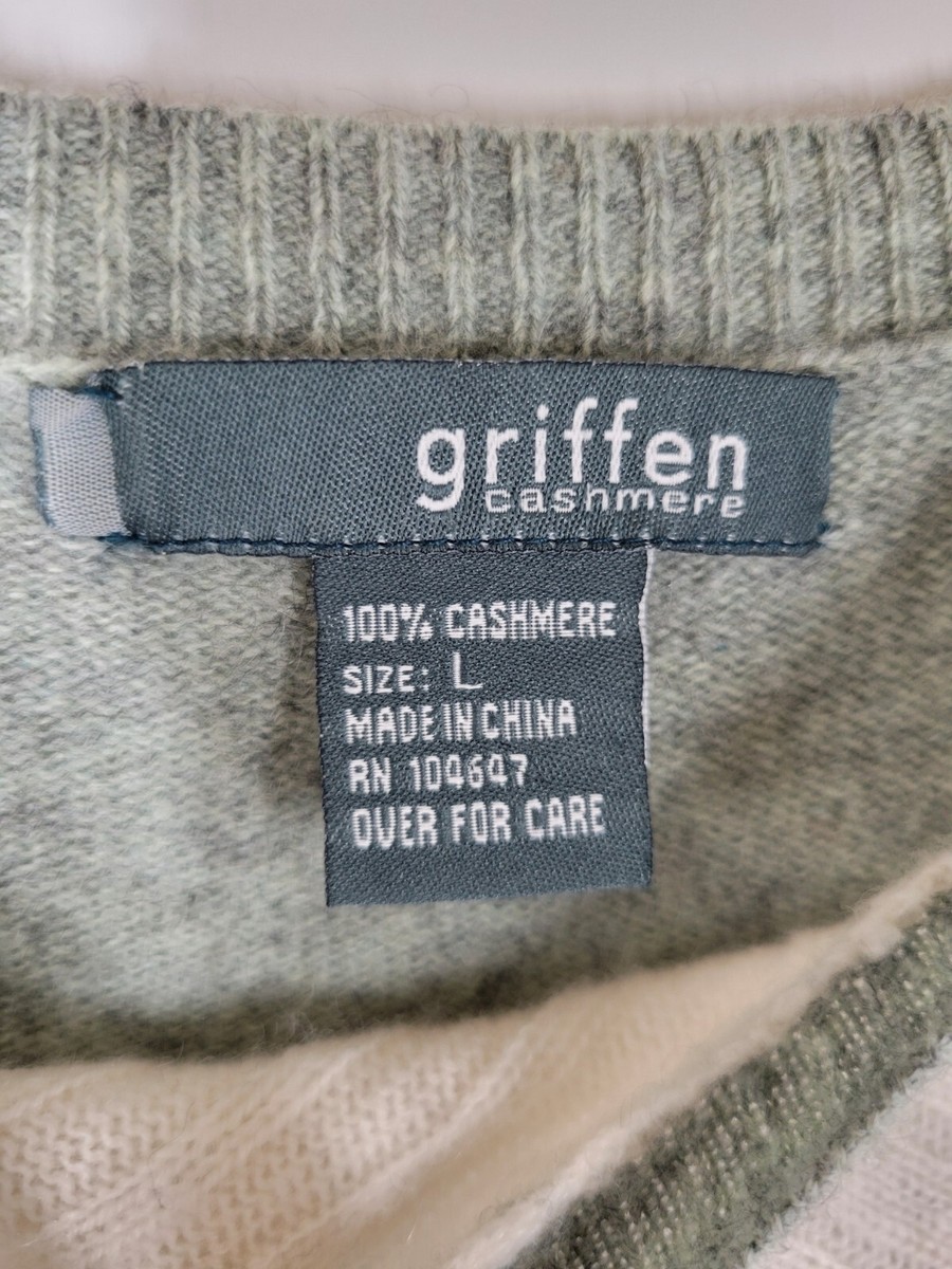N Griffen Gray Cream 100% Cashmere Ribbed Asymmetrical Sweater Women