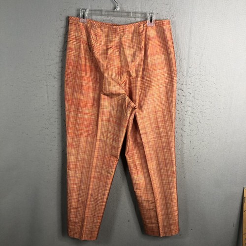 Talbots Pants Womens 12 Orange Plaid 100% Silk Classic Career Church - Picture 3 of 16