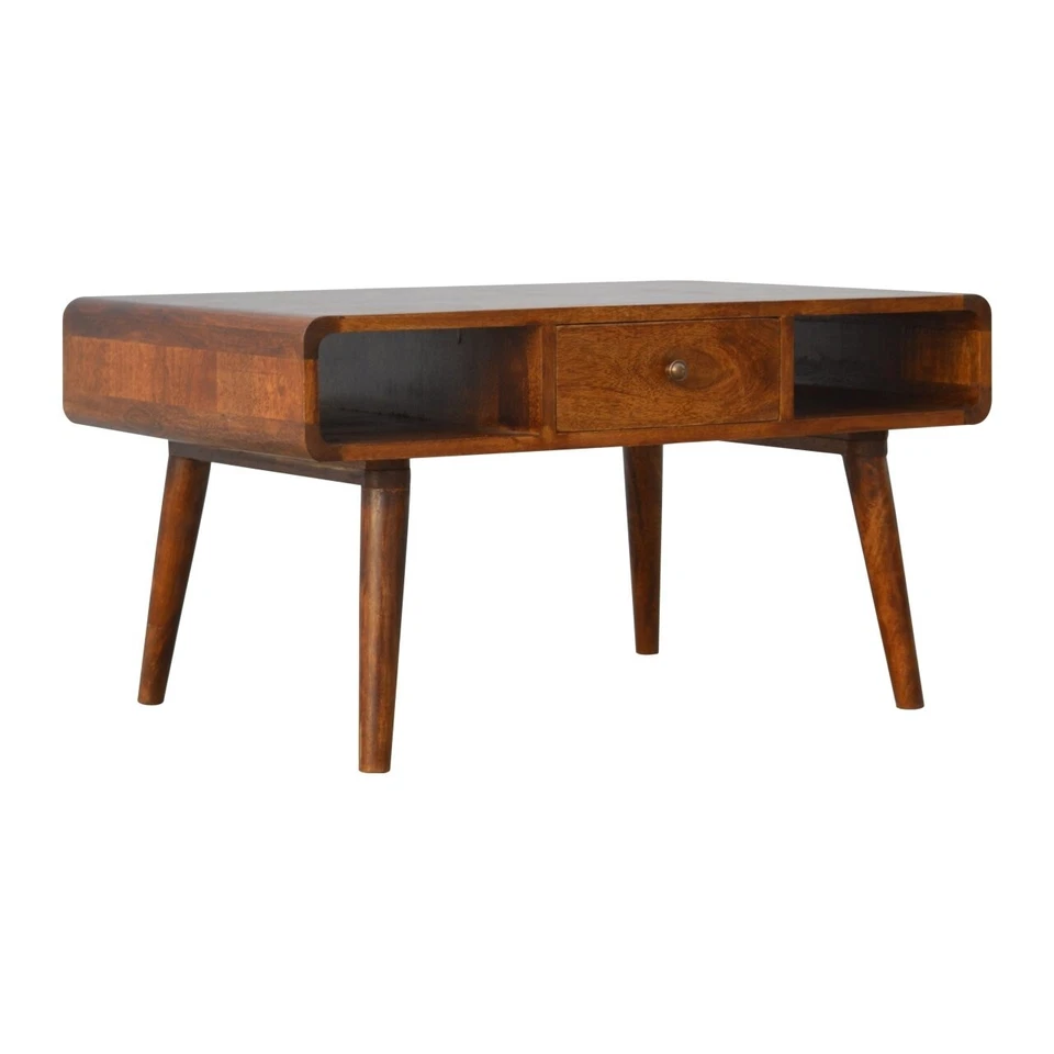 Coffee Table Nordic Vintage Solid Wood With Chestnut Finish - Image 4 of 4
